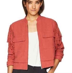 Jack by BB Dakota Fringe Rust Orange Bomber Jacket, Size Medium